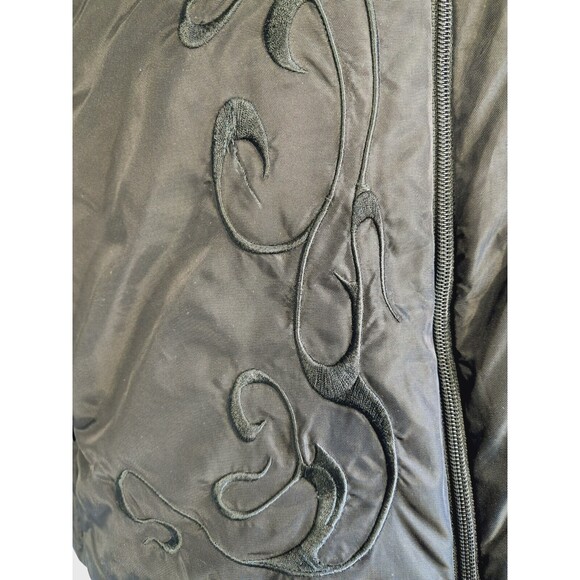 Guess Women’s Down Puffer Jacket Black Embroidered Full Zip Ski Western Large - Picture 5 of 15